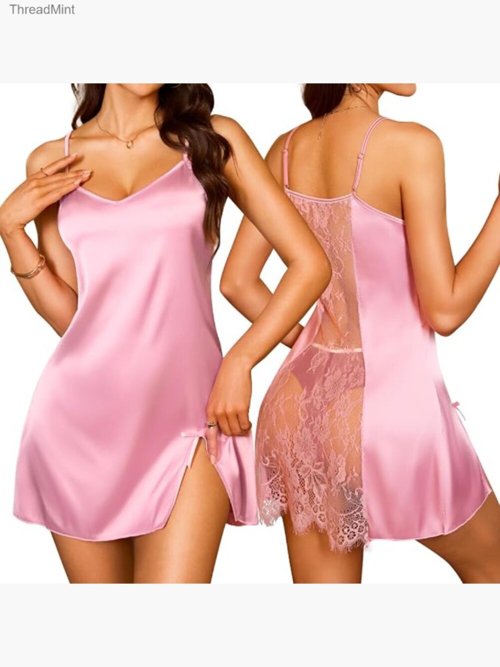 Satin Babydoll Nightgown Lace Chemise Slip Adjustable Straps Sleepwear